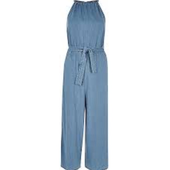 River Island Culotte Cropped Leg Jumpsuit | Blue - Picture 2 of 7